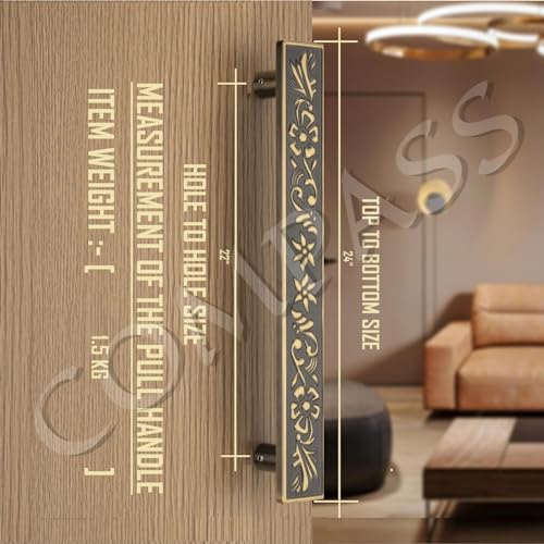 Image of COMPASS Main Door Handles for Home 24 inch, Brass Door Handle for Main Door, Heavy Duty Pull Handle for Wooden, Glass & Metal Doors