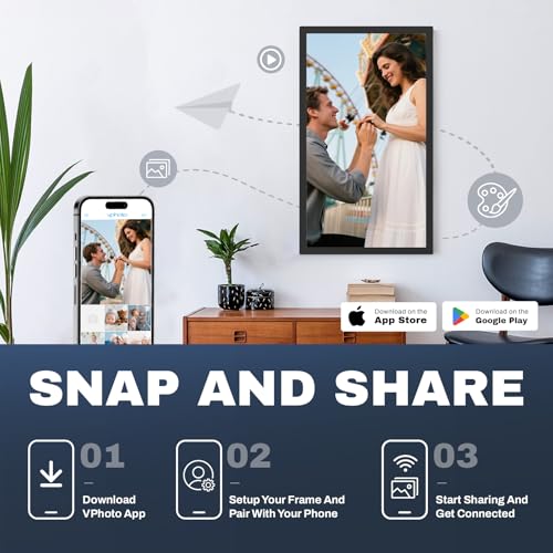 Image of 27 inch Large Digital Picture Frame, 64GB, Anti-Glare Non-Touch, WiFi Wall-Mount Frame for Home /Business, 1920x1080 FHD, Share via App, Email, USB & Micro SD, Remote Included, Black