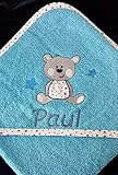  Kapuzenbadehandtuch Babyhandtuch Markenhandtuch Wörner Baby Hund Bär bestickt mit Namen personalisiert Junge