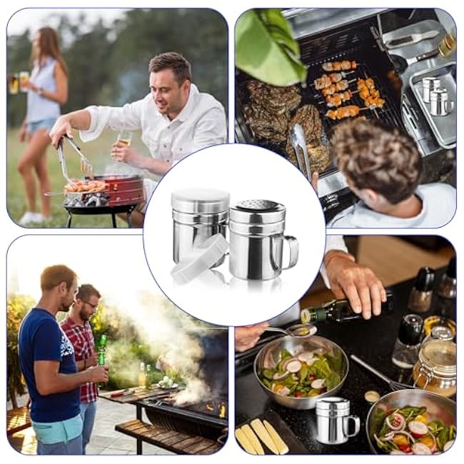 2 Pcs Powdered Sugar Shaker Duster - With Handle - Seasonings Spice Shakers With Holes and Lids - for Salt,Sugar,Spice,Coffee Flour Ect,6 Ounce Stainless Steel Baking Soda Shaker (small)