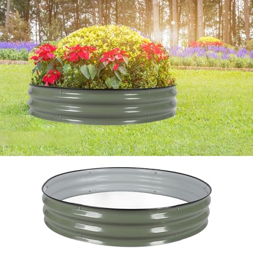 flexman Round Raised Garden Bed, 42.1 X 7.9 Rounded Edges Open Bottom Metal Raised Planting Bed with Hex Wrench for Families Streets Gardens Hotels Villas Vegetables Flowers (Light Green)