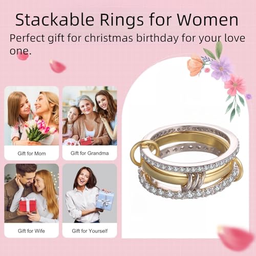 18K Gold Plated Stackable Rings for Women Cubic Zirconia Ring Promise Rings Set Dainty Bands Jewelry for Christmas Valentine's Day (18K Gold, 7) 6
