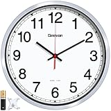 Geevon 12 Inch Atomic Wall Clock - Self-Setting Analog Clock with Automatic Time Sync - Battery Operated for Home Office School - Silver Frame