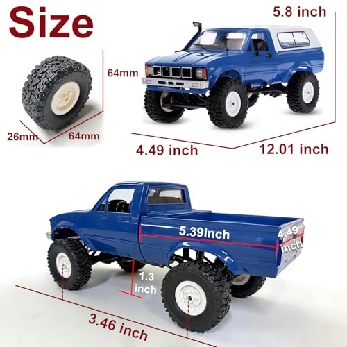 Image of YUCT WPL C24 RC Rock Crawler with Two Batteries | 4X4 RC Truck with Extra Metal Drive Shaft,Blue