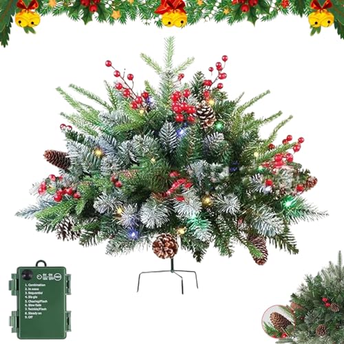 Holiday Planters with Lights,Christmas Holiday Planter Filler Outdoor Decorations,Faux Holiday