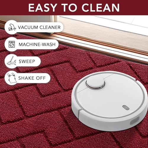 Image of hicorfe Indoor Door Mat,Non Slip Door Mats,32 inchx48 inch Front Back Door Mat Rubber Backing,Absorbent Resist Dirt Entrance Inside Floor Mats for Entryway Washable Low-Profile(Red)