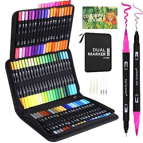 Sonlaryin Rotuladores Lettering, 72 Rotuladores Pincel Rotuladores Doble Punta, Lettering Kit para Niñas y Adultos, Rotuladores Acuarelables para Mandalas Graffiti Caligrafía