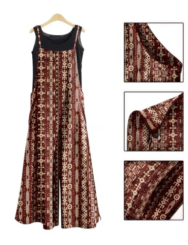 Image of YESNO Women Casual Loose Long Bib Pants Wide Leg Jumpsuits Baggy Cotton Rompers Overalls with Pockets PZZTYP2