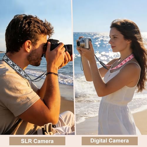 Image of Universal Camera Strap - Camera Neck Strap, Adjustable Shoulder Straps Compatible with Canon, Fujifilm, Nikon, Olympus, Panasonic and other SLR and mirrorless cameras - Red White Grey Rhombus