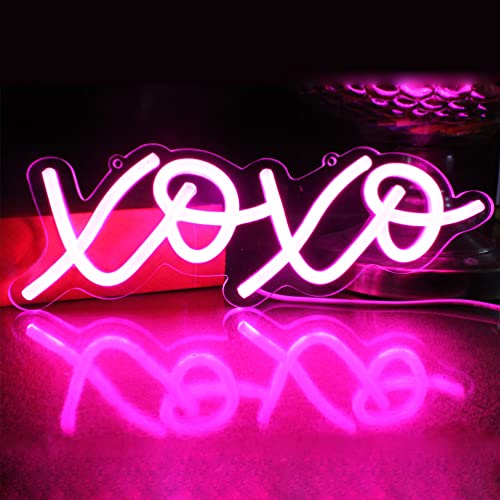 DAKABUKA Valentines Day XOXO Pink LED Neon Light Sign for Bedroom Wall Neon Lights for Wall Decor Light Up Sign for Room Birthday Gift Kids' Party Hotel Restaurant Bar (USB Powered)