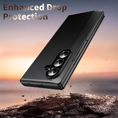 Image of Smart View Leather Case Compatible with Samsung Galaxy Z Fold 7, Flip Cover with View Window, Full Body Protection, Premium Leather Texture, Shockproof Protective Phone Case, Black
