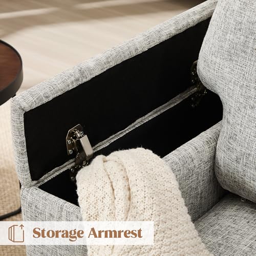 Image of Accent Chairs Set of 2 with Armrest Storage, Fabric Upholstered Reading Living Room Chairs, Modern Comfy Large Armchairs, Sofa Chair for Bedroom (Light Grey)