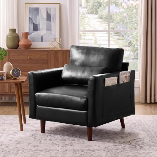 Image of Kingfun Faux Leather Armchair Sofa with Side Pocket,Black