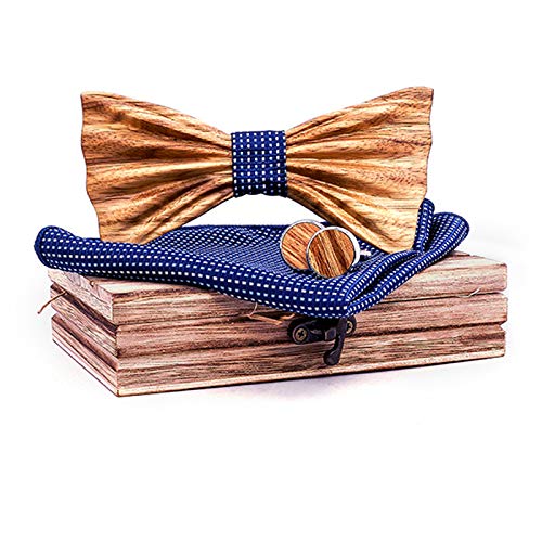 ALXDR Cuadrados De Bowtie De Madera Y Conjunto De Corbata De Moño con Caja De Madera, Corbata De Lazo para Hombre para Cumpleaños De Aniversario,B