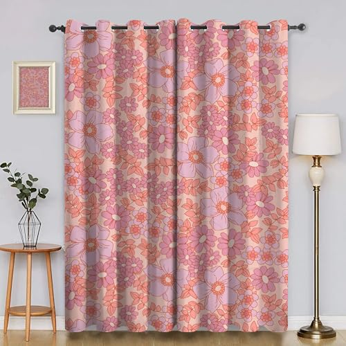 Genérico Cortinas Decorativas Flor Rosa - Opacas Térmicas 2 Piezas 140x160cm, Aislantes Frío/Calor para Salón y Dormitorio con Anillas CLA5804