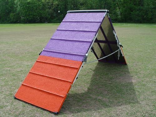 DogSport Rubber Surface Dog Agility 7' A-Frame, Purple/Orange, On-Wheel Interface Ready