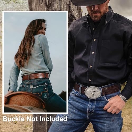 Image of SANSTHS 2 Pack Western Belts for Men without Buckle, Cowboy Belt for Buckle Western Leather Belt Straps for Jeans