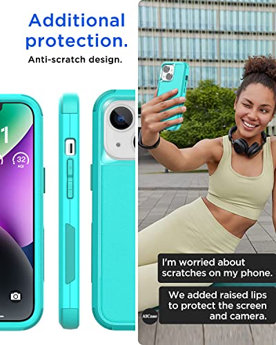 Aicase Iphone 14 (6.1") Heavy-Duty 3-Layer Rugged Case - Military Grade Shockproof/Drop/Dust Proof Protection - Teal #TOP5