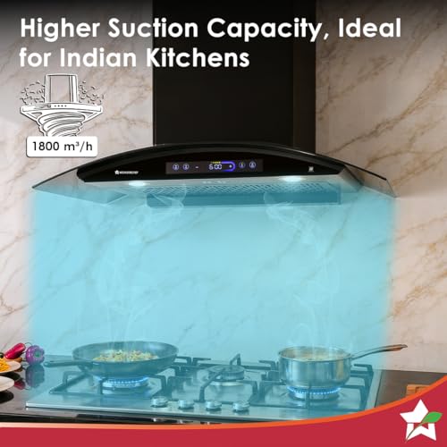 Image of Wonderchef Ultra Curve 90cm Filterless Auto-clean Kitchen Chimney with Oil Collector, BLDC Motor, Suction 1700 m3 /hr, Motion Sensor + Touch Control, 15-Yr Warranty on Motor & 5-Yr Comprehensive, Black