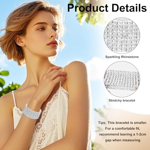 8 Rows Stretch Rhinestone Bracelet for Women Sparkling Silver Rhinestone Bracelets Bridal Wedding Jewelry for Wedding Party3