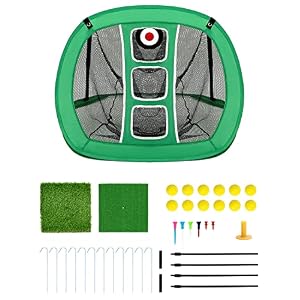 QWORK® Chipping Net – Pop Up Golf Practice Net with 2 Mats, 12 Training Balls & Tees