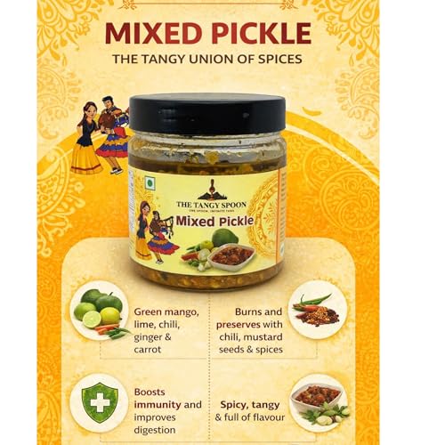 Image of The Tangy Spoon Mixed Pickle 400g | Mix Veg Achar | Spicy & Tangy Indian Mixed Achar | Mango Lime Chilli Ginger Carrot Pickle | Traditional Homemade Style Achaar | Grandmother Swad I