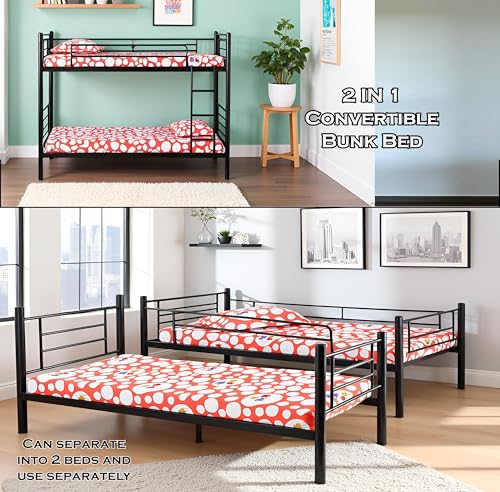 Image of Spacecrafts Convertible Bunker Cot 1+1 | Twin Metal Bunk Bed Frame with Ladder | Metal | Space-Saving Design | Sturdy Guardrails | Frame only | Mattress Not Included (Size: L:202, W:84, H:167 CM)