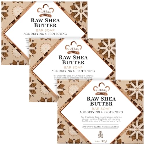 Nubian Heritage Bar Soap 3-Pack, Raw Shea Butter – Age-Defying & Protecting Body Soap Bars with Soy Milk, Frankincense and Myrrh, 5 Oz Ea image 3