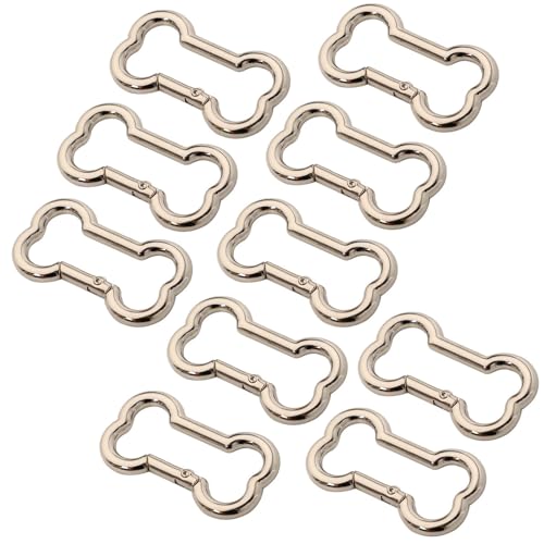 QILANJO 10 Pcs Bone Shape Spring Clasps Alloy Spring Trigger Snap Buckles Open Hoop Ring Carabiner for Dog Collar Keychain Pendents Bags Decor DIY, Silver