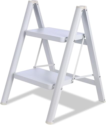 Escalera de 4 escalones, taburete plegable para adultos con pedal antideslizante ancho, ligero, perfecto para cocina y hogar, oficina de biblioteca,