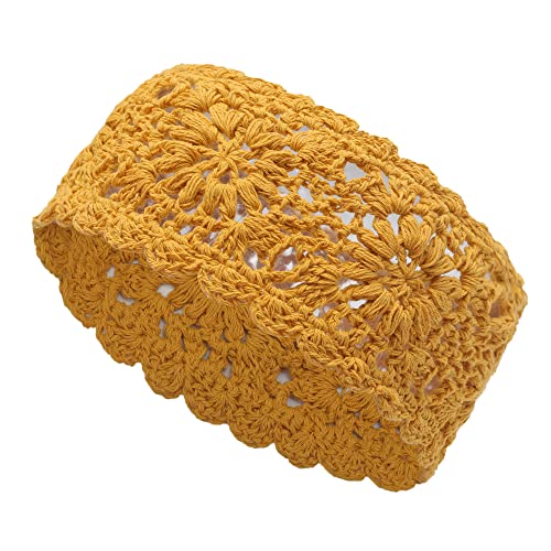 ZLYC Women Floral Headband Handmade Crochet Knit Vintage Hair Bands(Crochet Yellow)