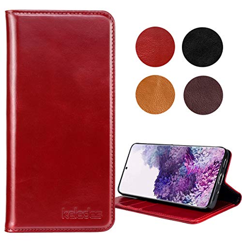 Black Friday 🔥 keledes Galaxy S20 Plus 6.7’’ Case,Genuine Leather Galaxy S20+ Wallet Case Kickstand Folio Flip Magnet Cover with Card Holder Shockproof Protective Phone Case for Samsung Galaxy S20 Plus,Wine Red