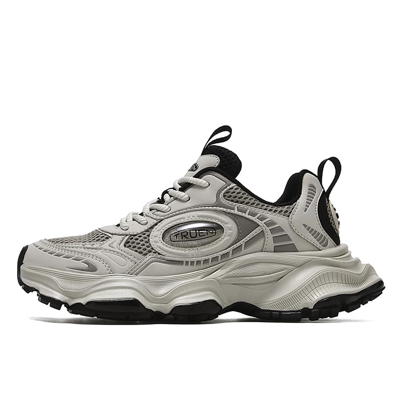 Women Retro Chunky Platform Sneakers Spring Mesh Lace-Up Thick Sole Comfortable Casual Dad Shoes Youth Fashion Daily Wear White Leather Walking Shoes (gray, Adult, Women's, 10.5, Digital, US Shoe System, M (Medium))3