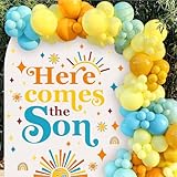 Barri Design Here Comes The Son Party Decal Baby Shower Backdrop Stickers for Arch Gender Reveal Decorations for Balloon Arch Stickers Welcome Baby Sign Decor Baby Boy Birthday Wall Decorations