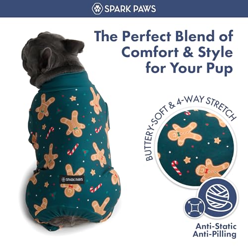 Image of Spark Paws Dog Christmas Pajama, Dog Recovery Suit Male, Onesie, Ultra-Soft and 4-Way Stretch, for Small Medium and Large Breeds - Gingerbread Man - 3XL