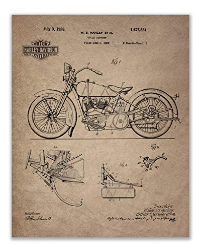 Harley Davidson Patent Prints - Set Of 4 (8 Inches By 10 Inches) Wall Decor Matte Photos #TOP1