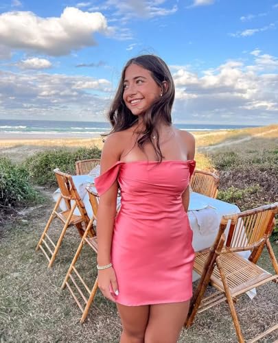 Off Shoulder Satin HOCO Dresses 2025 for Teens Short Bodycon Prom Gowns Ruched Mini Graduation Dress3