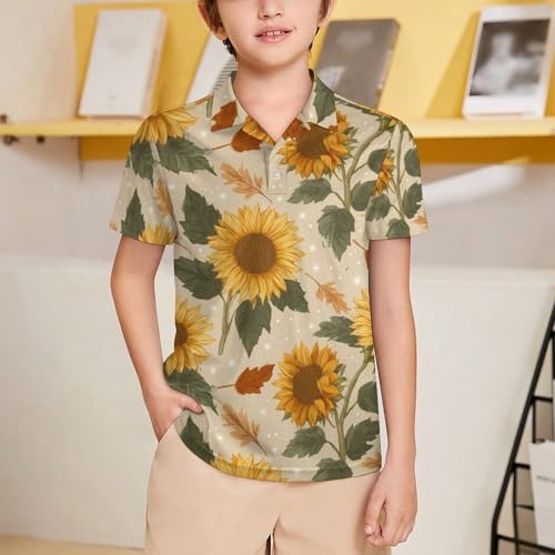 Boys' Classic Polo Shirts Short Sleeve Moisture-Wicking Golf & Tennis Shirts for Youth Teens Yellow Molded Flowers2