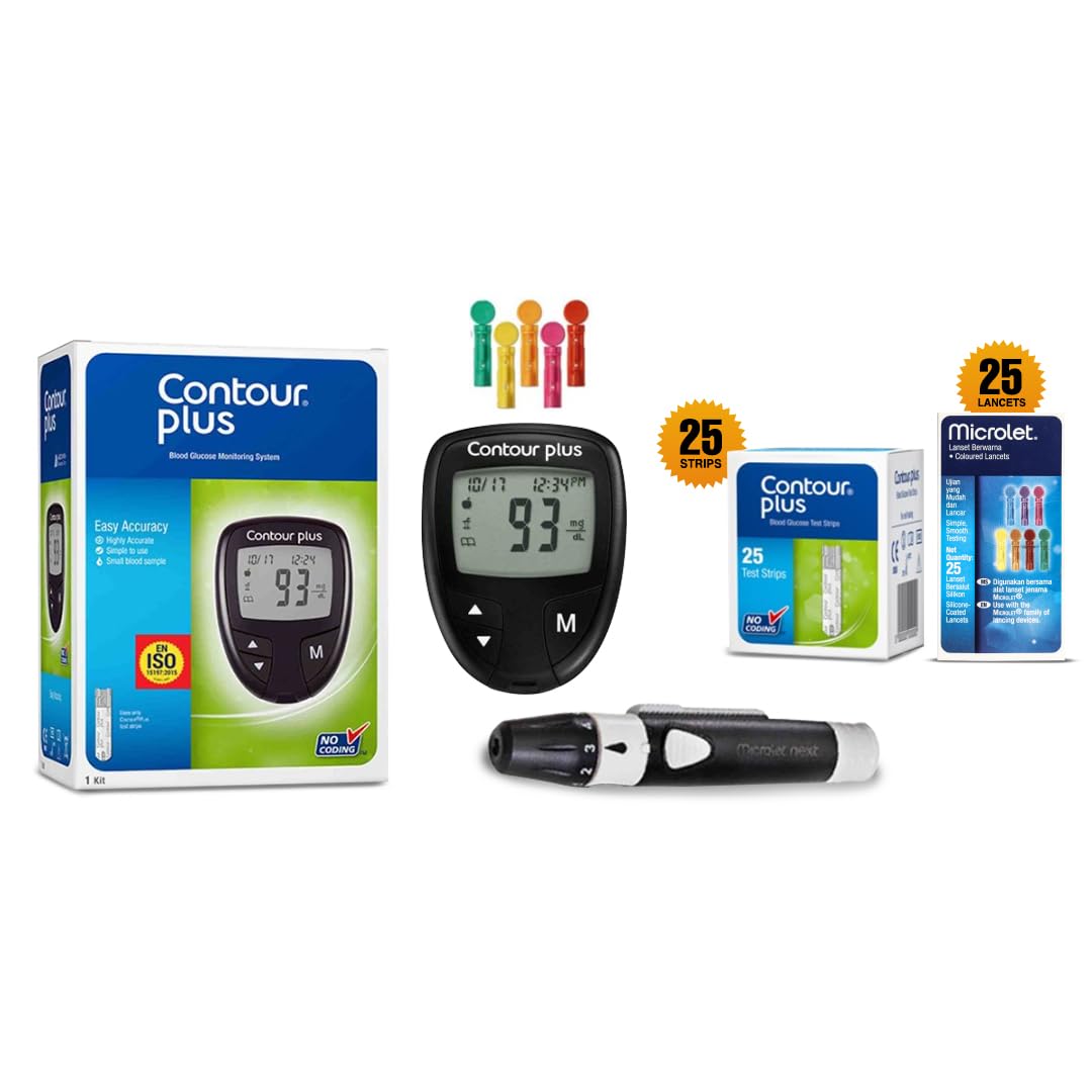 CONTOUR Plus Sugar Testing Machine | Glucometer with 25 Free Blood Glucose Test Strips and 25 Microlet Lancets (B0DF7ZM3JP) Amazon Price History, Amazon Price Tracker