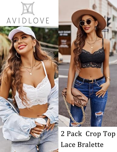 Image of Avidlove Lace Bralette for Women V Neck Cami Tank Y2k Camisoles Adjustable Spaghetti Strap Crop Top Non Padded