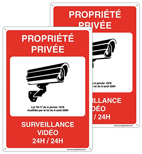 AUA SIGNALETIQUE - Polychlorure de vinyle, Panneau Vidéo Surveillance - Plaque Vidéo - Propriété Privée Surveillance Vidéo - PVC 120x170 mm (2)