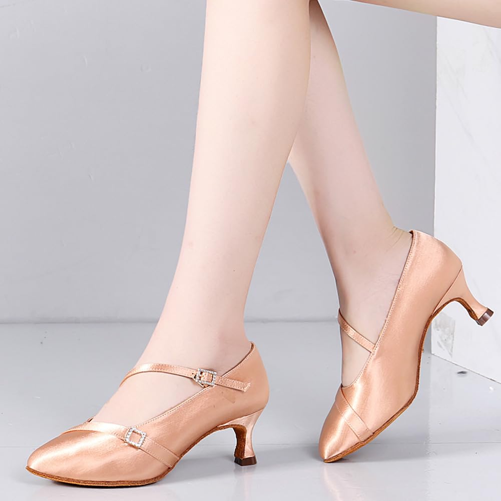 AOQUNFS Ballroom Dance Shoes Women Closed Toe Walts Salsa Latin Dance Shoes,1009,Beige,US 7