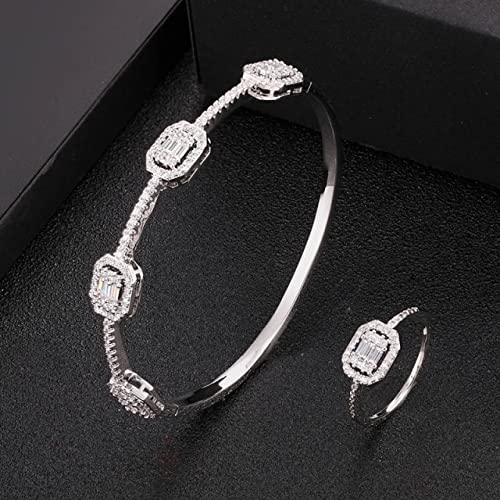 Clssic Gold Women Bracelet with Ring 2pcs Bridal Jewelry Sets Women's Zirconia Copper Bangle Ring Bijoux Set Free Bags