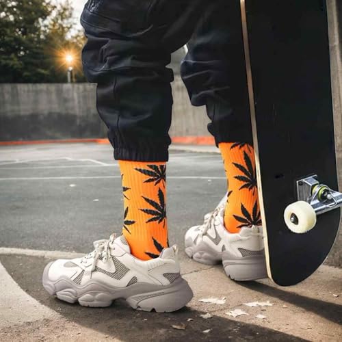 COUVER Unisex Weed Leaf Printed Marijuana Comfort Cushioned Athletic Crew Socks4