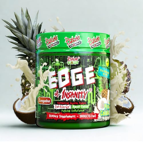Psycho Pharma Strongest High Stim Preworkout Powder - Edge of Insanity - Most Intense Pre Workout Supplement for Pumps, Strength, Energy and Feel Good Focus. Rivals Famous PWOs of The Past