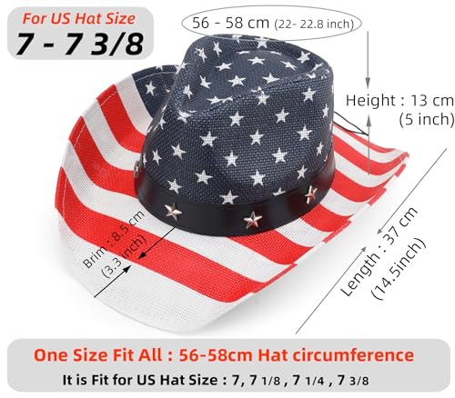 Image of Unisex American Flag Cowboy Hat USA Falg Patriotic 4th of July Parade Western Cowgirl Hat