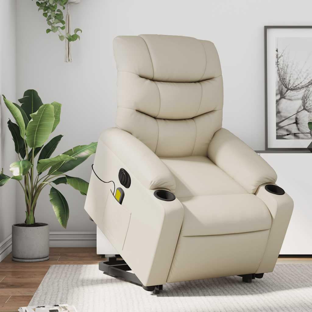 Teenpull Electric Massage Recliner Chair Cream Faux Leather, Relaxing Massaging Reclining Sofa for Home, Office, Health, Body Comfort - Portable Chair