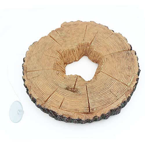 Image of AQUA KT Aquatic Turtle Tree Trunk Round Freestanding Floating Dock Island Climbing Basking Platform Large Non Slip with Suction Cup, for Pond and Amphibian Reptile Terrarium Habitat