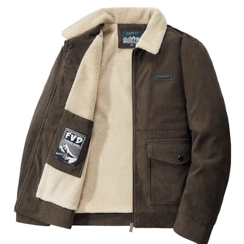 Men's Corduroy Sherpa Fleece Lined Trucker Jacket Thickened Warm Winter Long Sleeve Zip Collared Coats with Pockets4