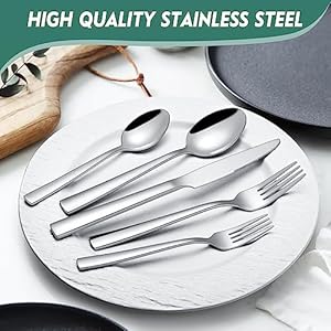 66piecessilverwareflatwaresetwithservingutensilsstainlesssteelsquarecutlerysetfor12tablewarecutlerysetincludeknifeforkspoonsetmirrorpolisheddishwashersafe Urban Country Home Decor 66 pieces silverware flatware set with serving utensils stainless steel square cutlery set for 12 tableware cutlery set include knife fork spoon set mirror polished dishwasher safe urban country home decor